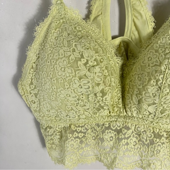 Aerie Eyelash Lace Plunge Bralette yellow Padded Size XL - Picture 4 of 6